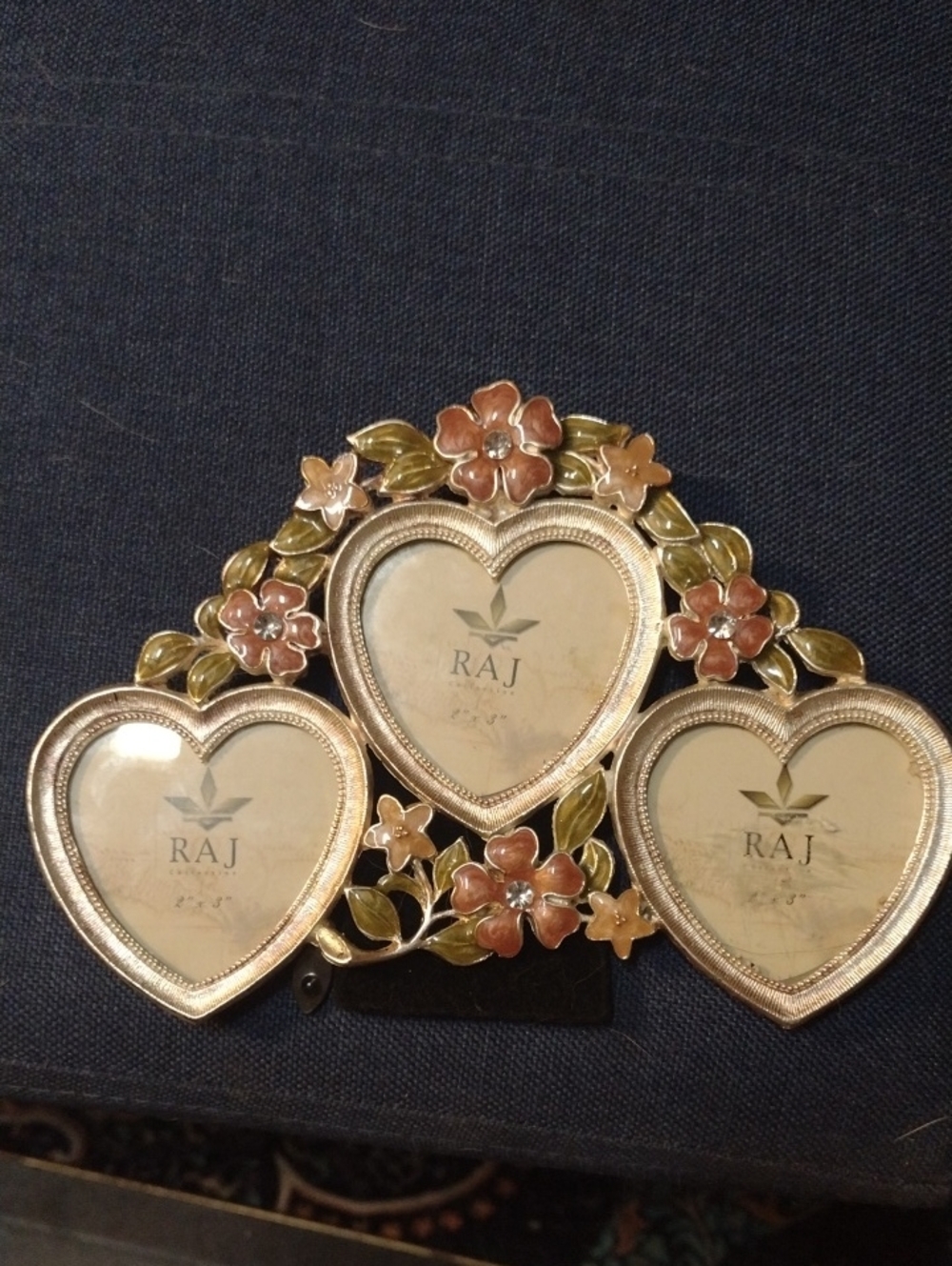 Raj Gold-Tone Triple Heart Frame with Pink and Green Floral Accents